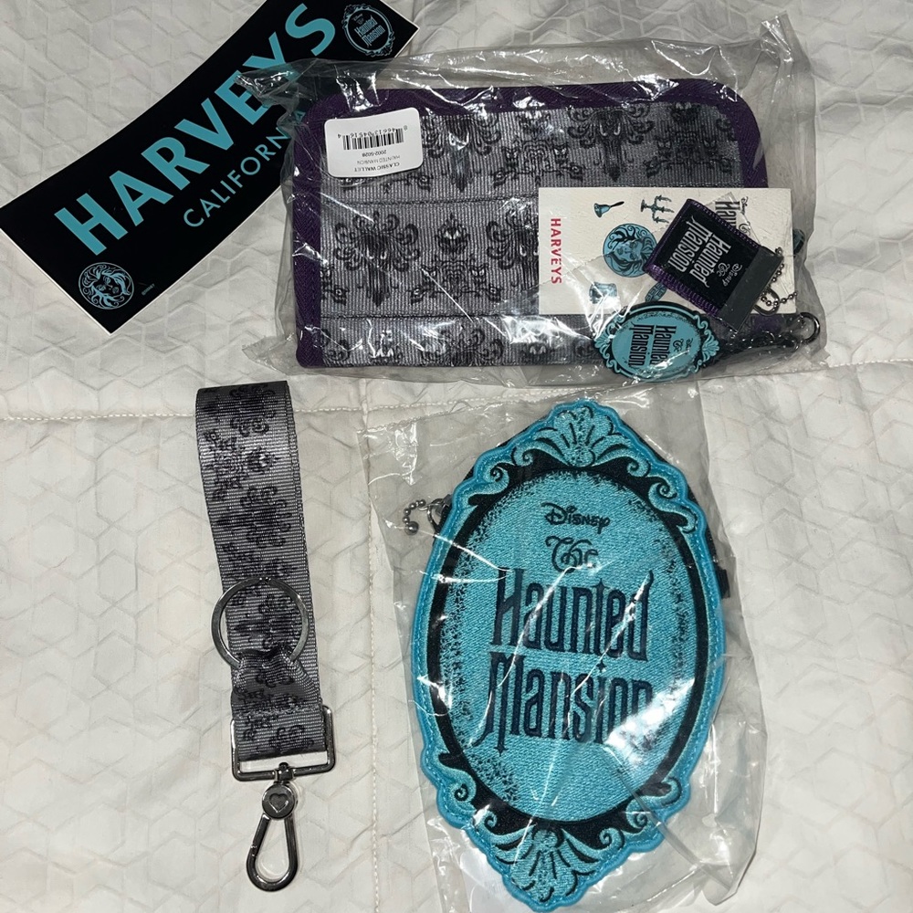 Harvey’s Haunted Mansion Wallet … Coin Purse .. CNG and Collection Sticker Set.